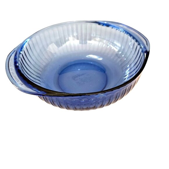 Pyrex Sculptured Cobalt Casserole Bowl 2qt Bakeware ribbed glass translucent - Picture 2 of 10